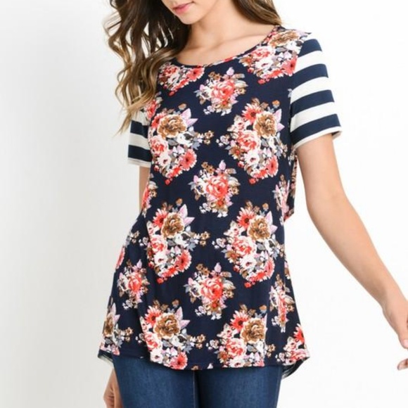 Striped and Floral Open Back Top - Picture 3 of 6